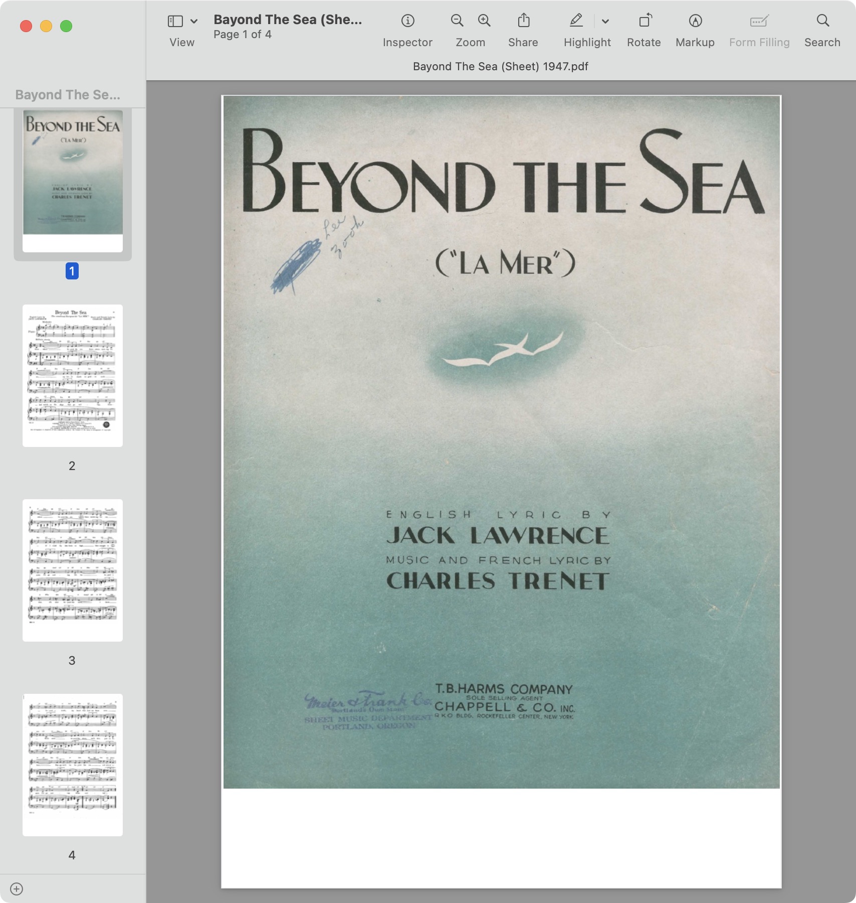 Bayond The Sea (Sheet) 1947.jpg